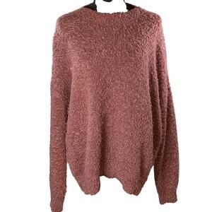 Ivy & Main Sweater L Pink Fuzzy Soft Knit Long Sleeve Open Back Round Neck Chic